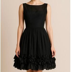 Vintage 1960s Black Party Dress with Ruffle Hem – Timeless Elegance